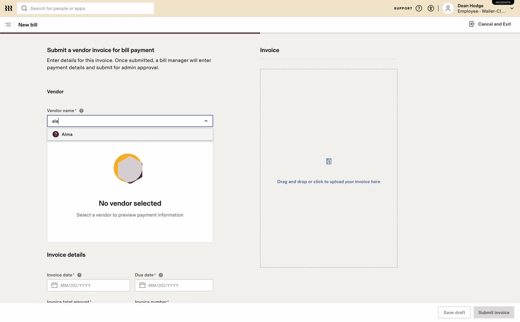 1) EE uploads invoice.mov