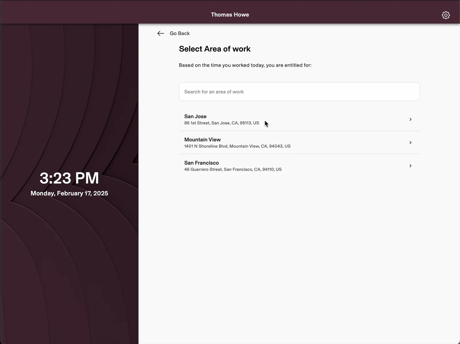 Legacy Timeclock tablet experience