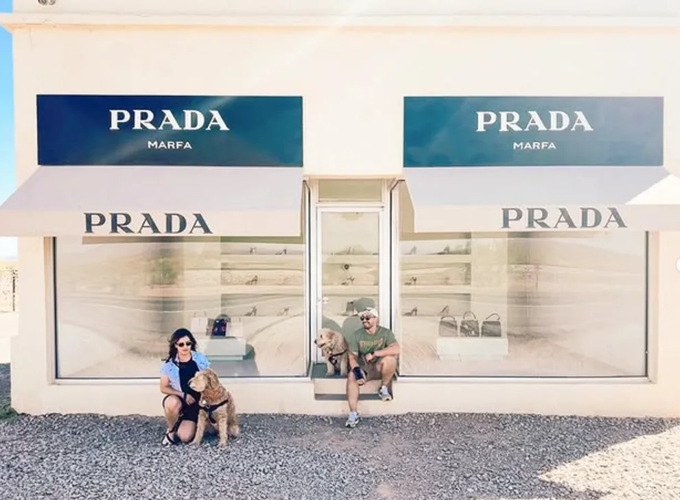 With my wife and our dogs at Prada Marfa