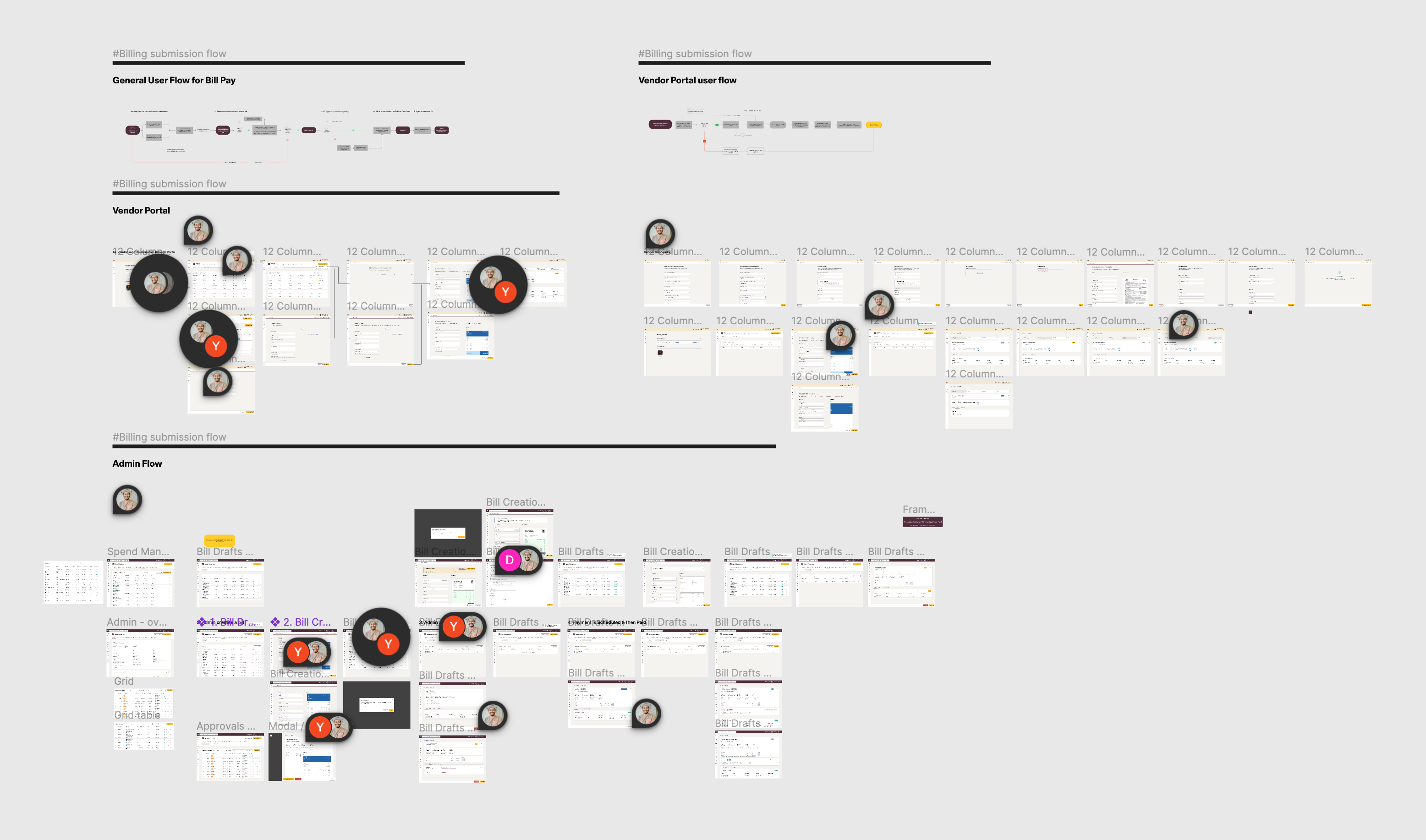 The working file: the general Bill Pay flow, the Vendor Portal flow and the first admin screens