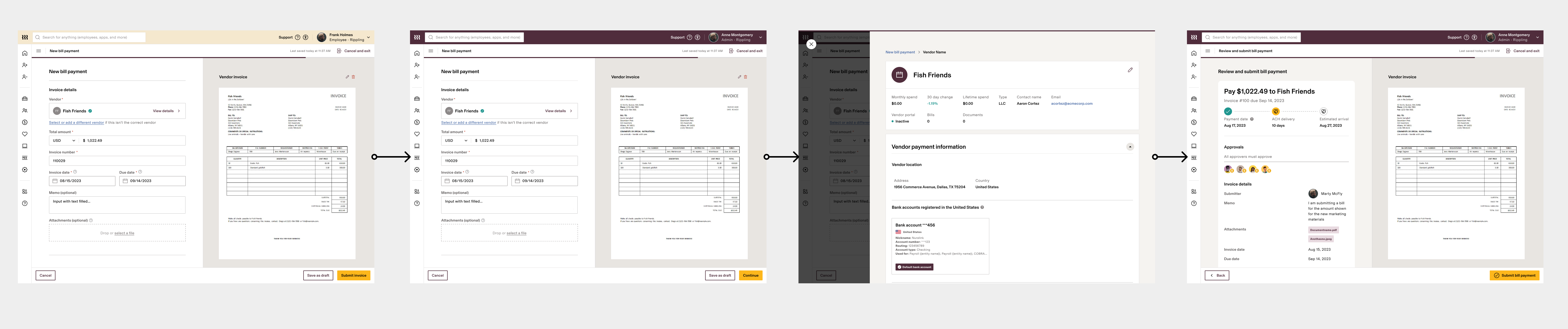 Main screens in the updated Bill Pay flow