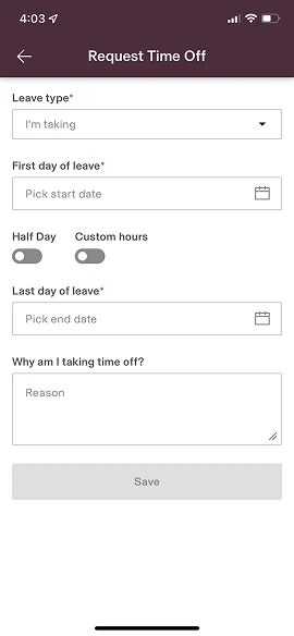 Legacy Time Off mobile UX screen 3