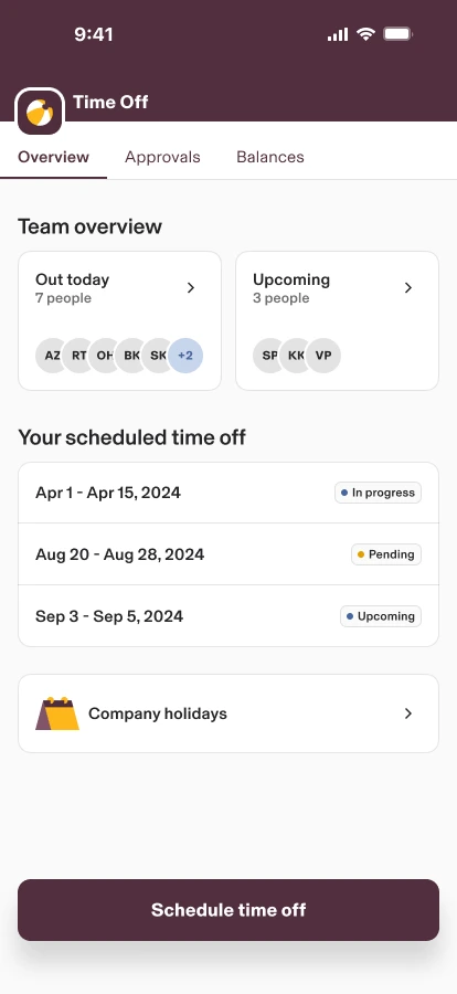 Updated Time Off mobile UX screen 1