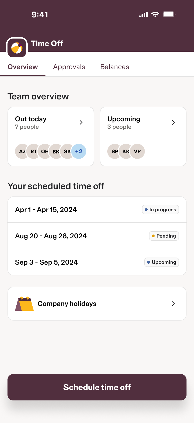 Updated Time Off mobile UX screen 1