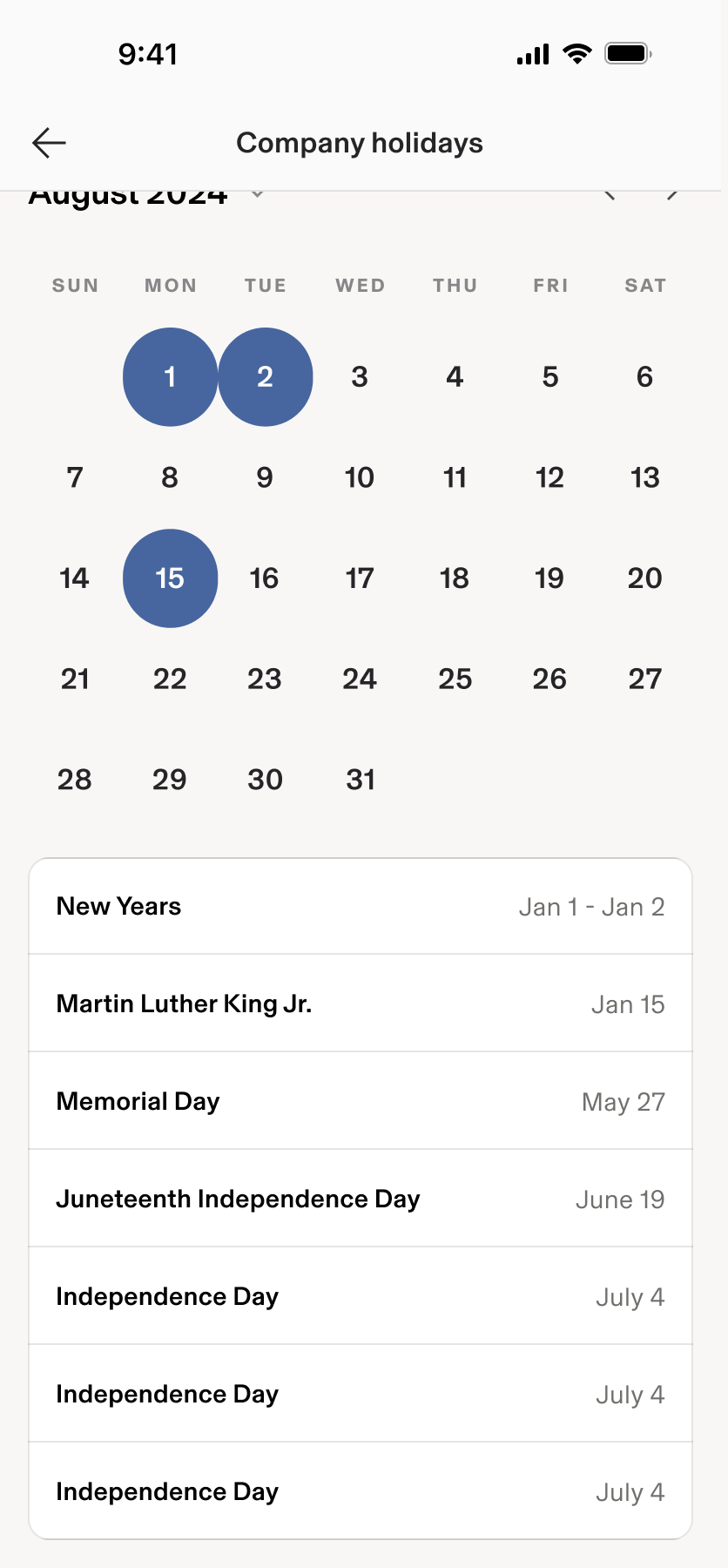 Updated Time Off mobile UX screen 3