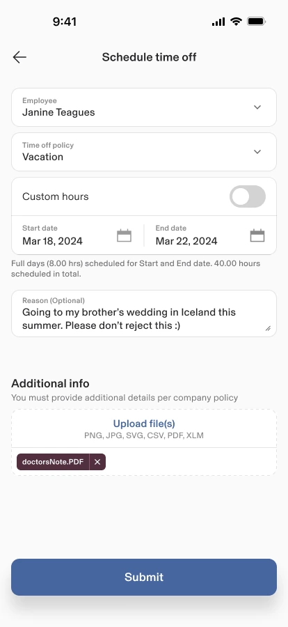 Updated Time Off mobile UX screen 4