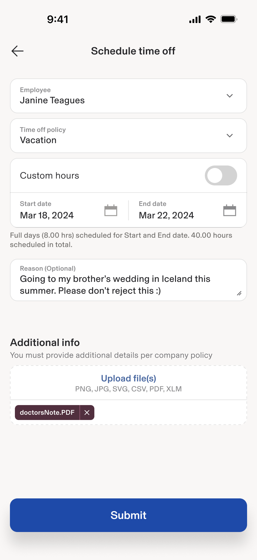 Updated Time Off mobile UX screen 4