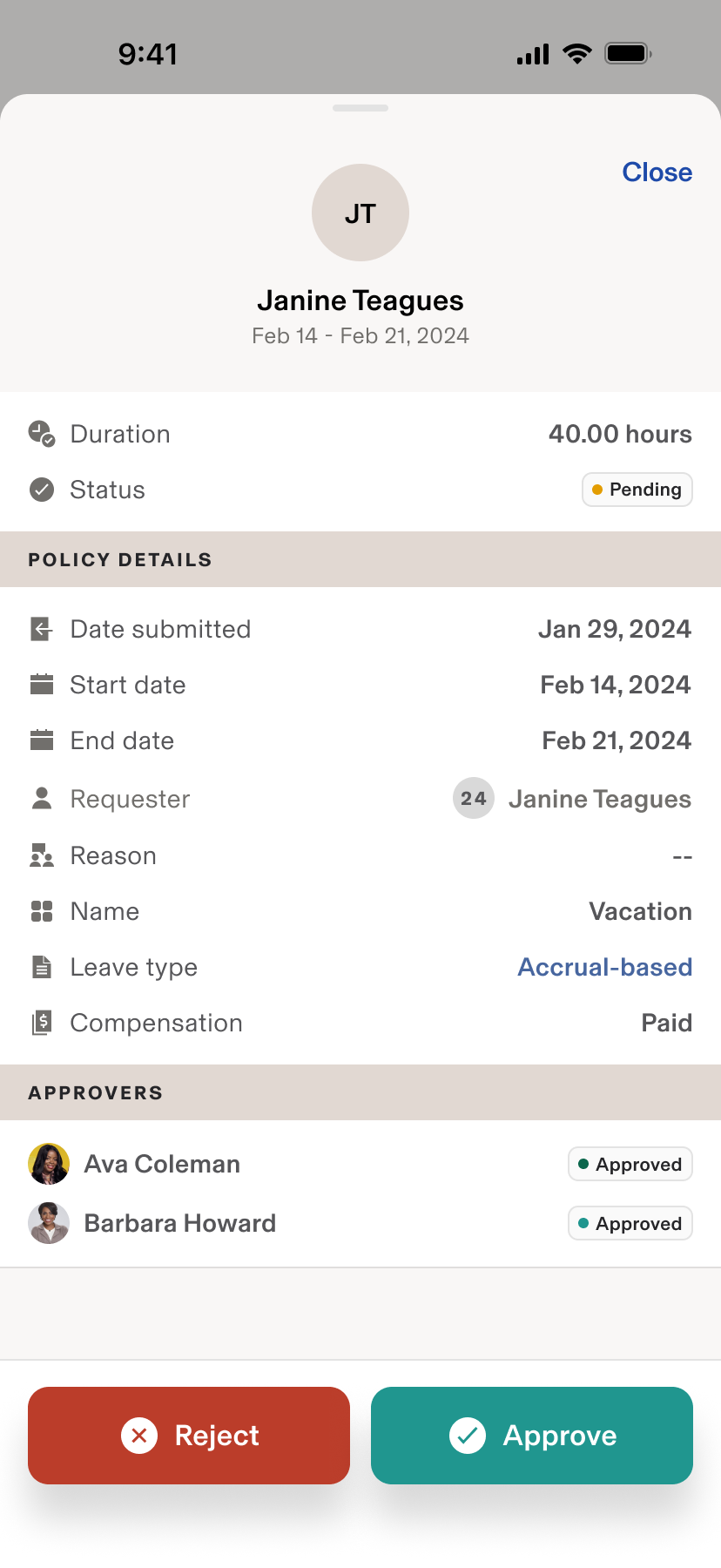 Updated Time Off mobile UX screen 5