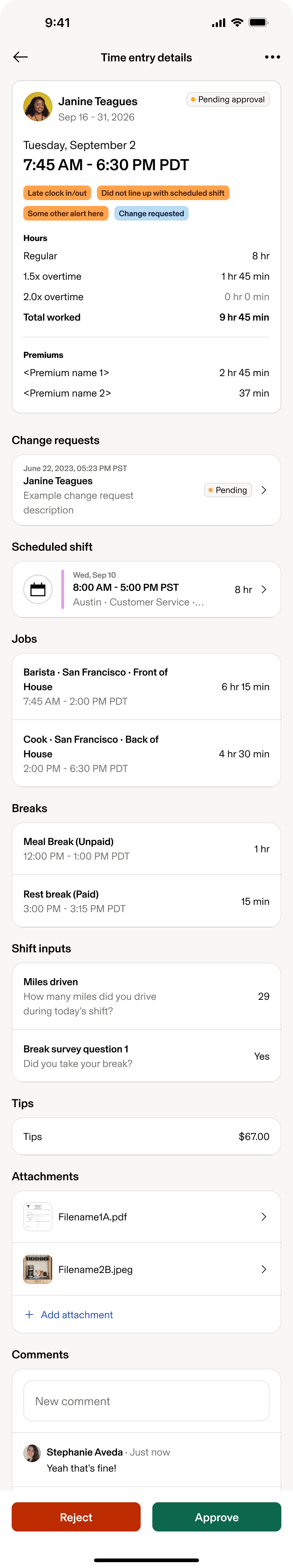 Time Entry Details, pending approval