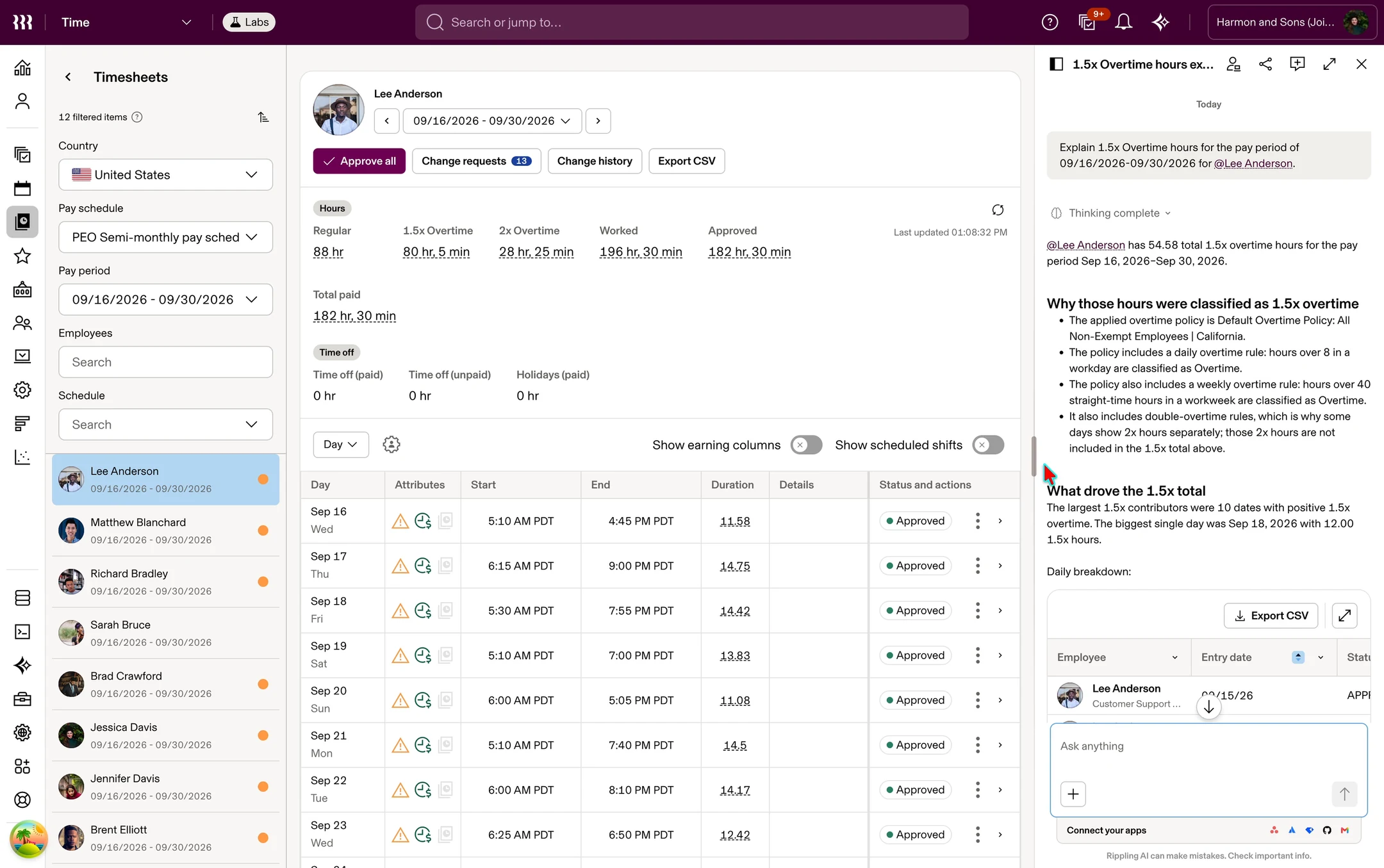 Explain with AI, in Timesheets