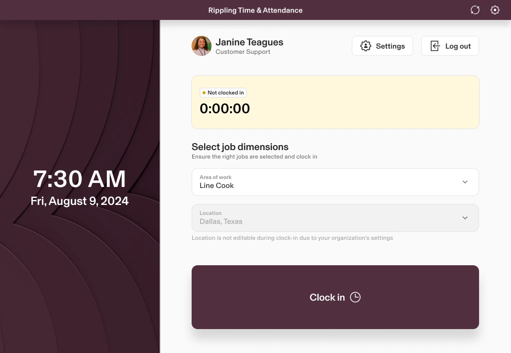 Timeclock initial-ask legacy UI reference — center