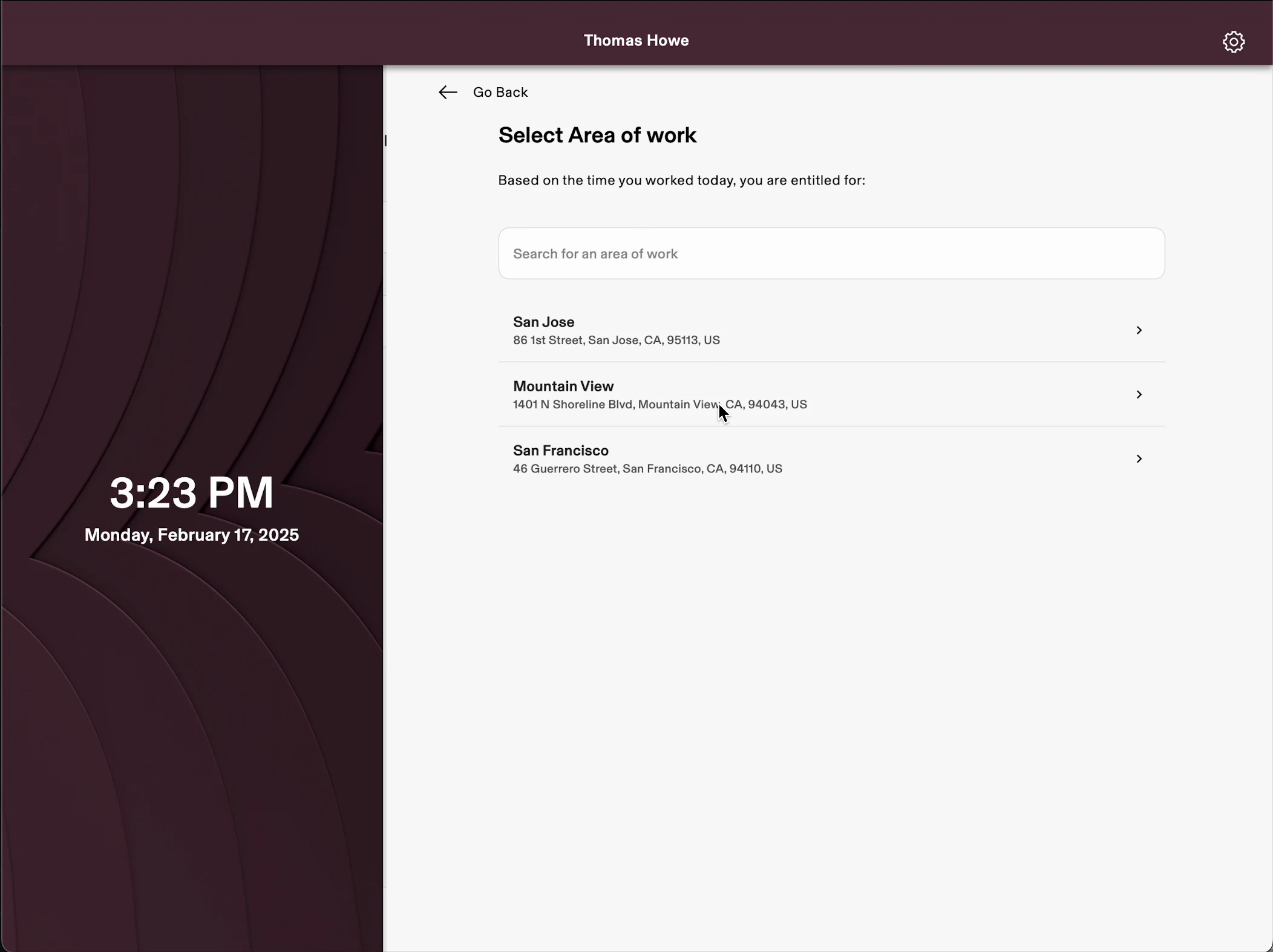Legacy Timeclock tablet experience