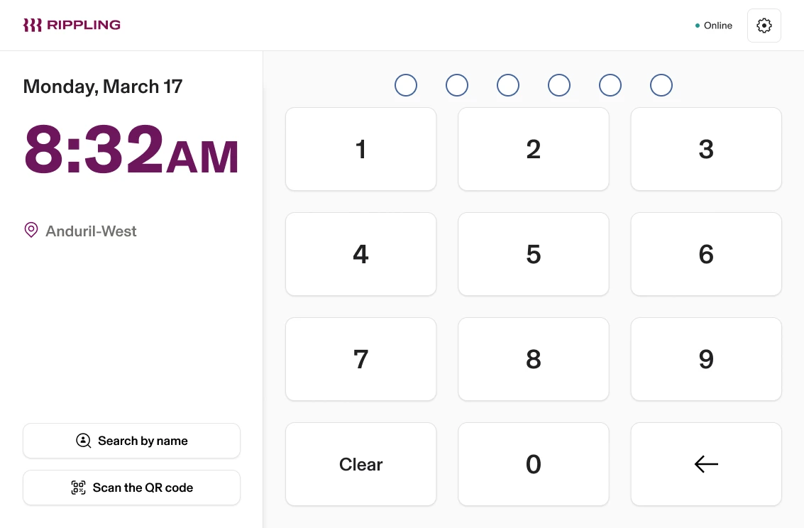 Timeclock Home page — left state