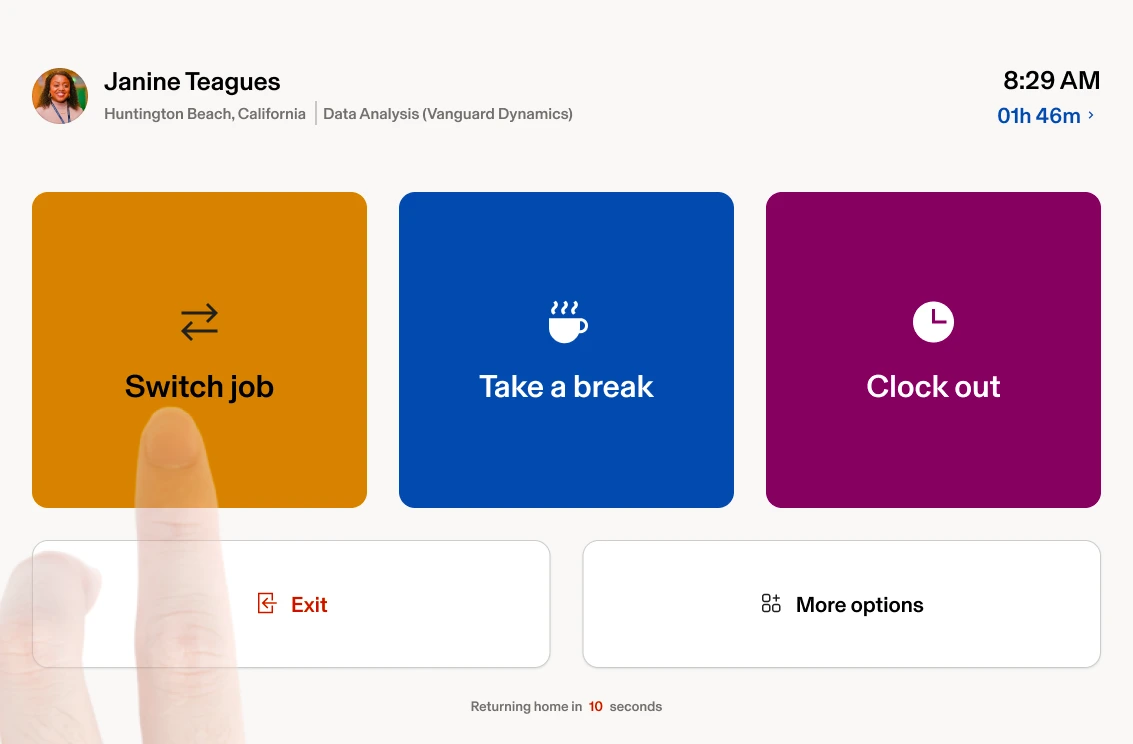 Timeclock Switch job selection — left state