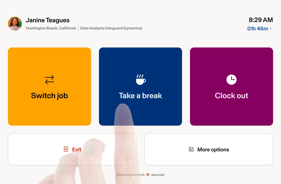 Timeclock Taking a break — left state