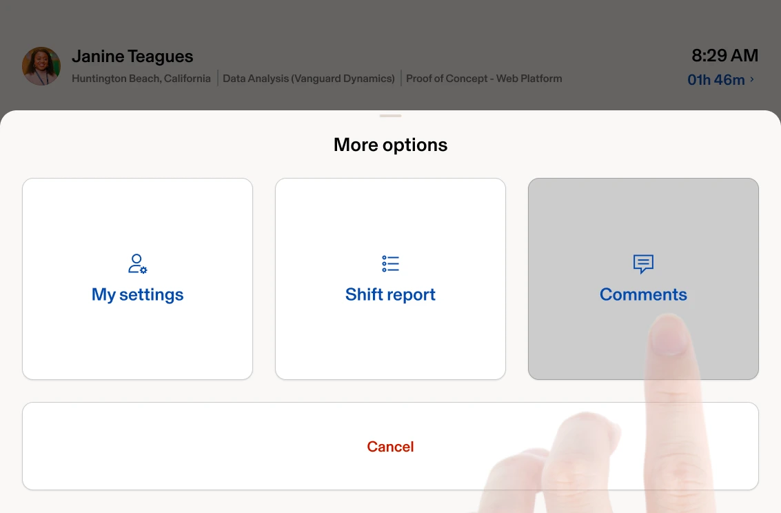 Timeclock View timesheet comments — left state