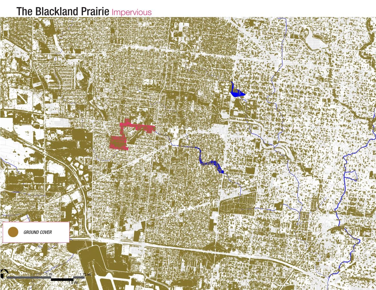 The Blackland Prairie, impervious: the west side mapped by ground cover, with the site in pink
